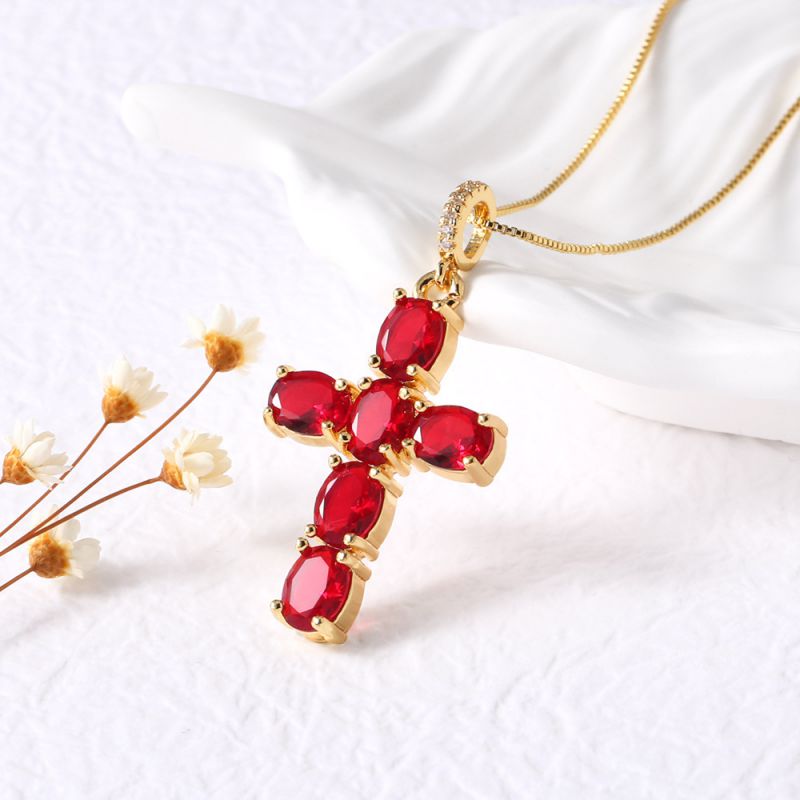 Gold Red Cross Necklace